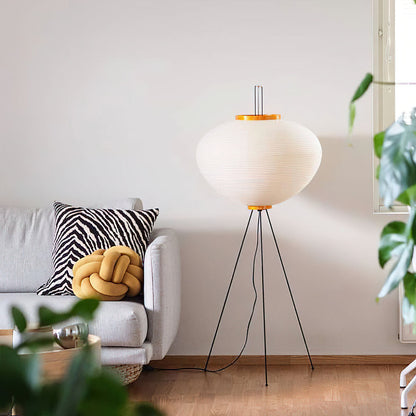 Vloerlamp Japandi Stijl met Rijstpapieren Kap en Driepoot Statief