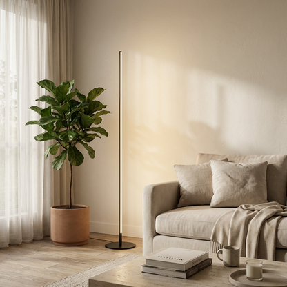 Vloerlamp Minimalistisch met Verticale LED Strip en Ronde Voet