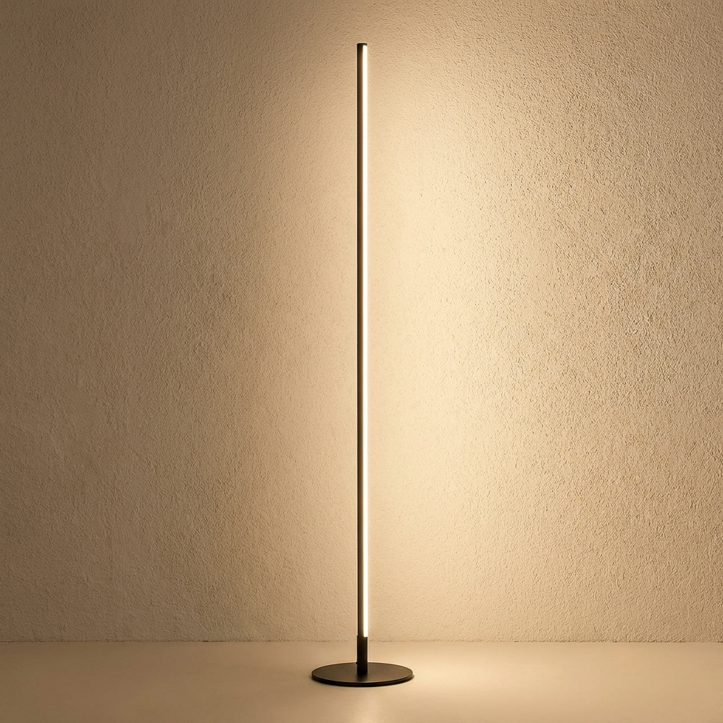 Vloerlamp Minimalistisch met Verticale LED Strip en Ronde Voet