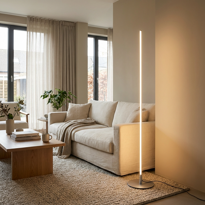 Vloerlamp Minimalistisch met Verticale LED Strip en Ronde Voet
