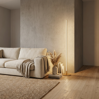 Vloerlamp Minimalistisch met Verticale LED Strip en Ronde Voet