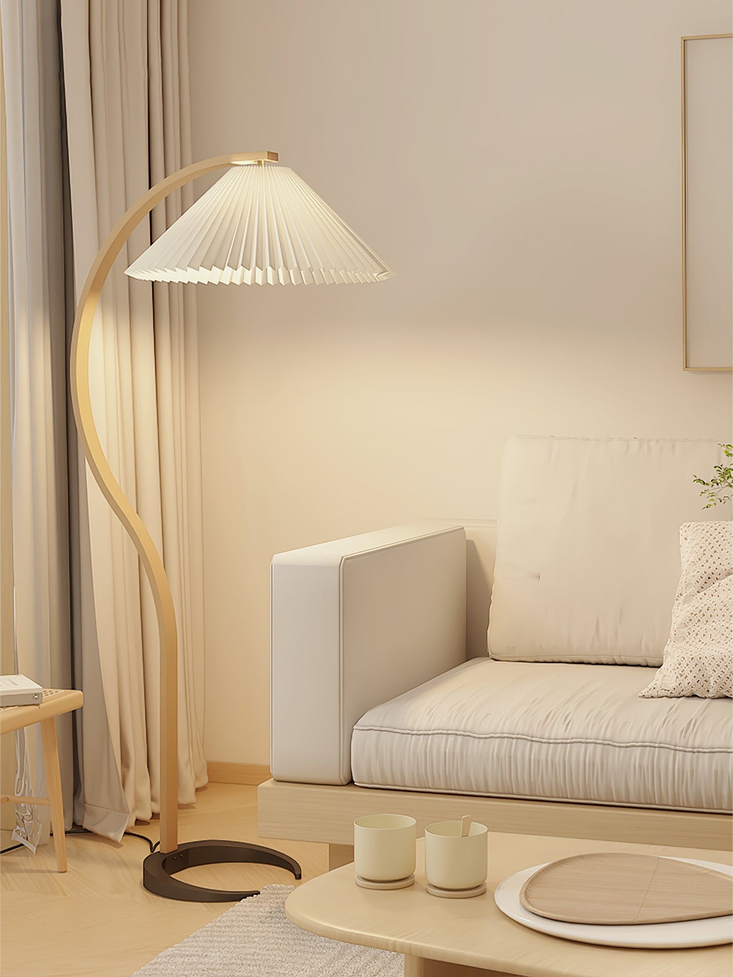 Vloerlamp Scandinavisch met Geplisseerde Kap en Boogvorm