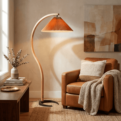 Vloerlamp Scandinavisch met Geplisseerde Kap en Boogvorm