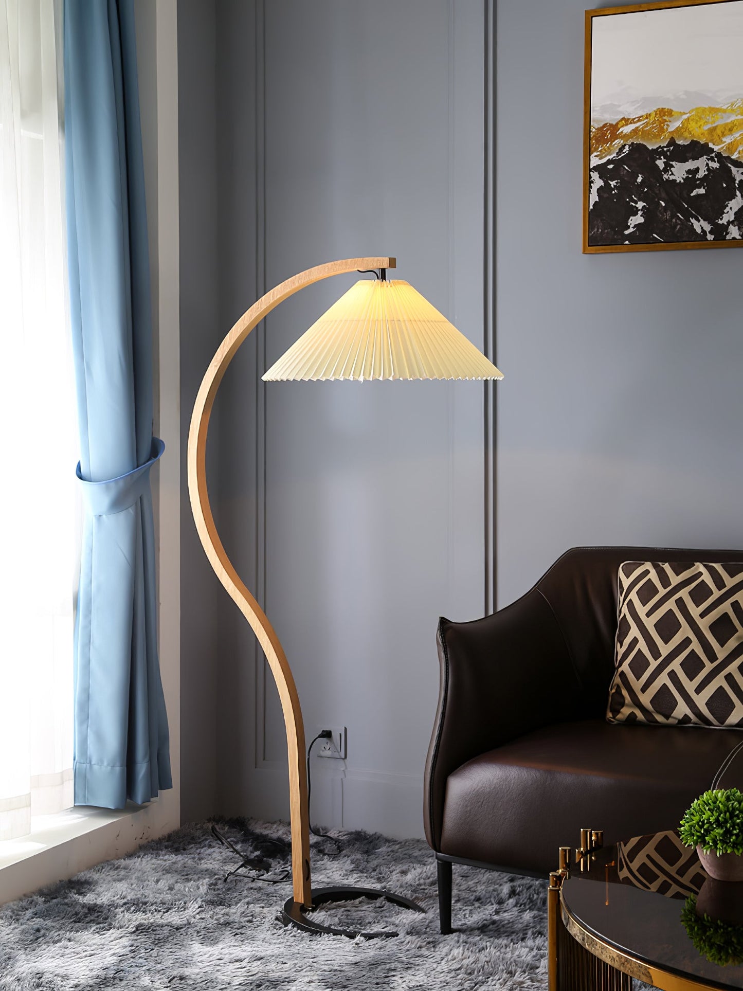 Vloerlamp Scandinavisch met Geplisseerde Kap en Boogvorm