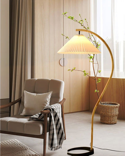 Vloerlamp Scandinavisch met Geplisseerde Kap en Boogvorm