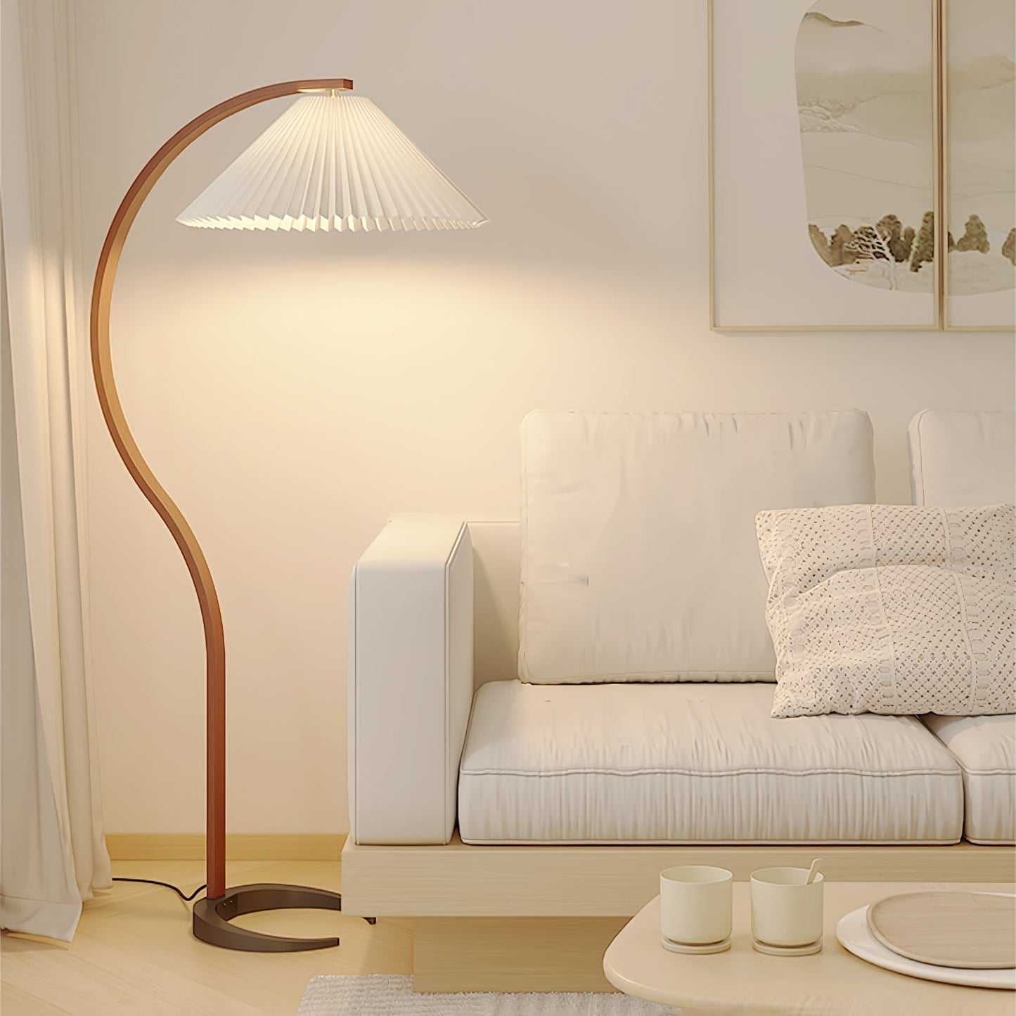 Vloerlamp Scandinavisch met Geplisseerde Kap en Boogvorm