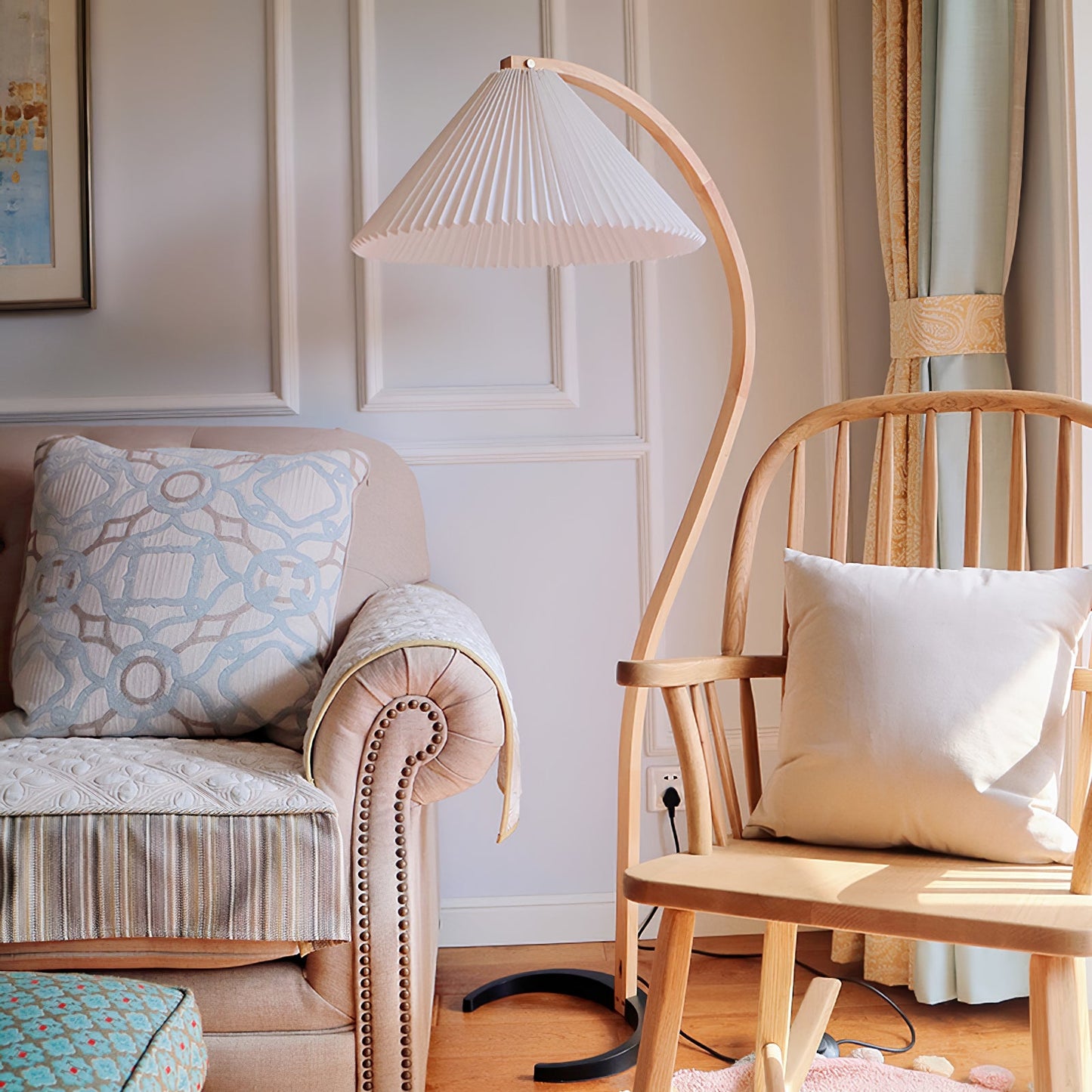 Vloerlamp Scandinavisch met Geplisseerde Kap en Boogvorm