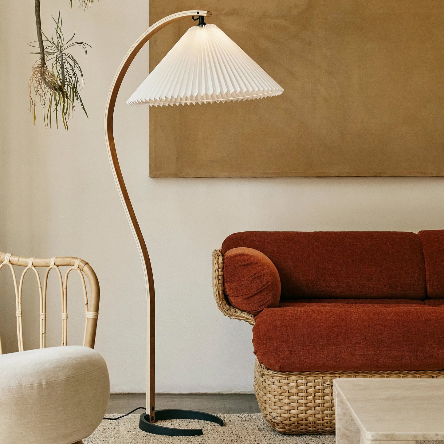 Vloerlamp Scandinavisch met Geplisseerde Kap en Boogvorm