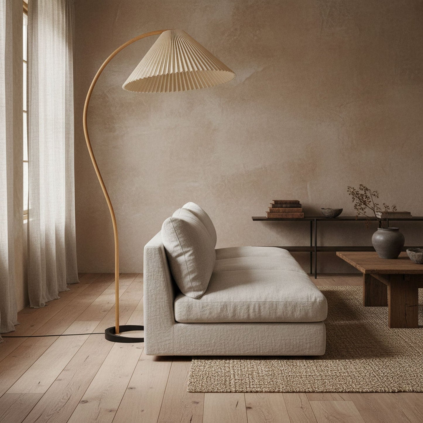 Vloerlamp Scandinavisch met Geplisseerde Kap en Boogvorm