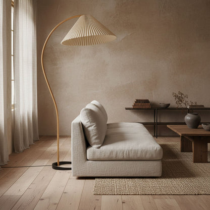 Vloerlamp Scandinavisch met Geplisseerde Kap en Boogvorm