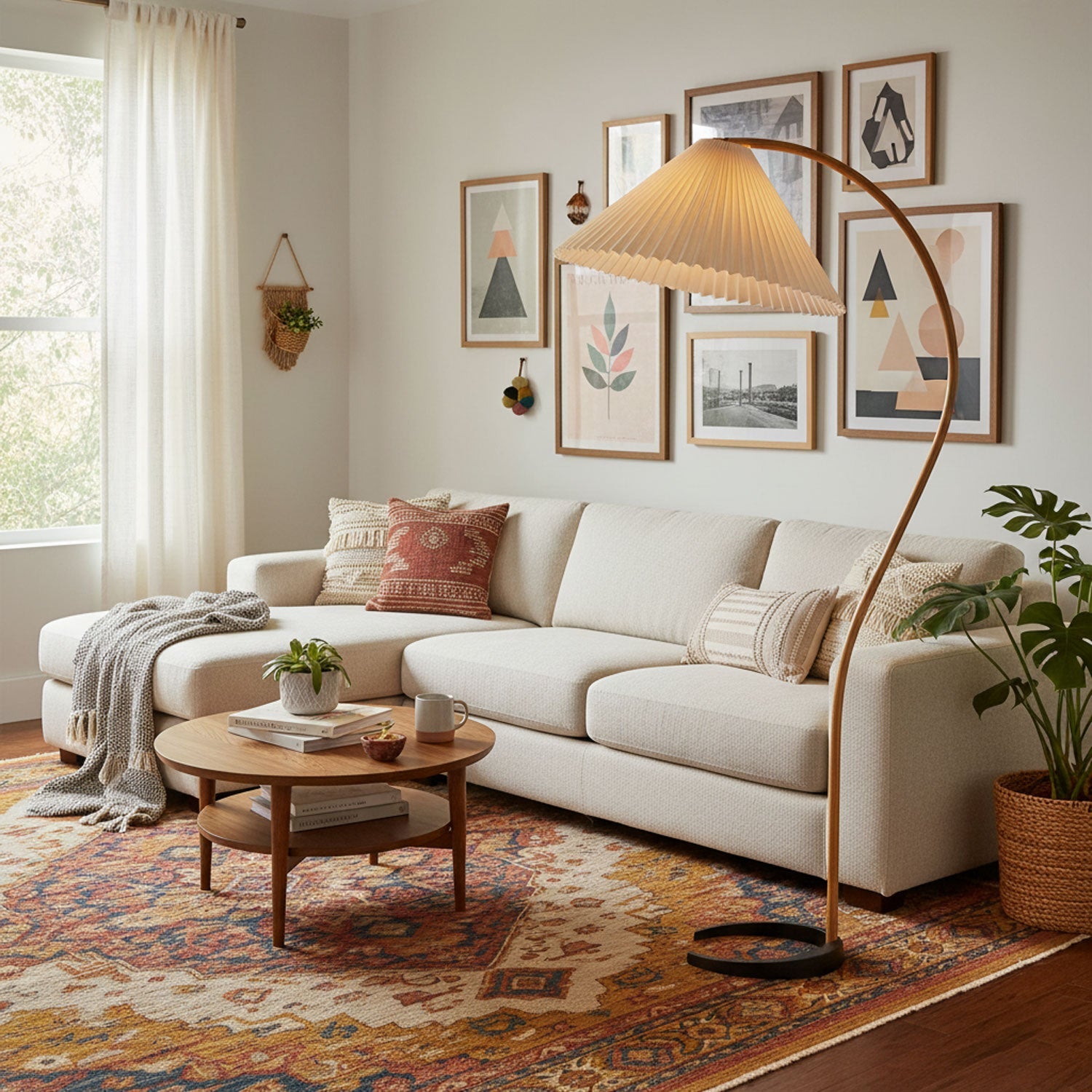 Vloerlamp Scandinavisch met Geplisseerde Kap en Boogvorm