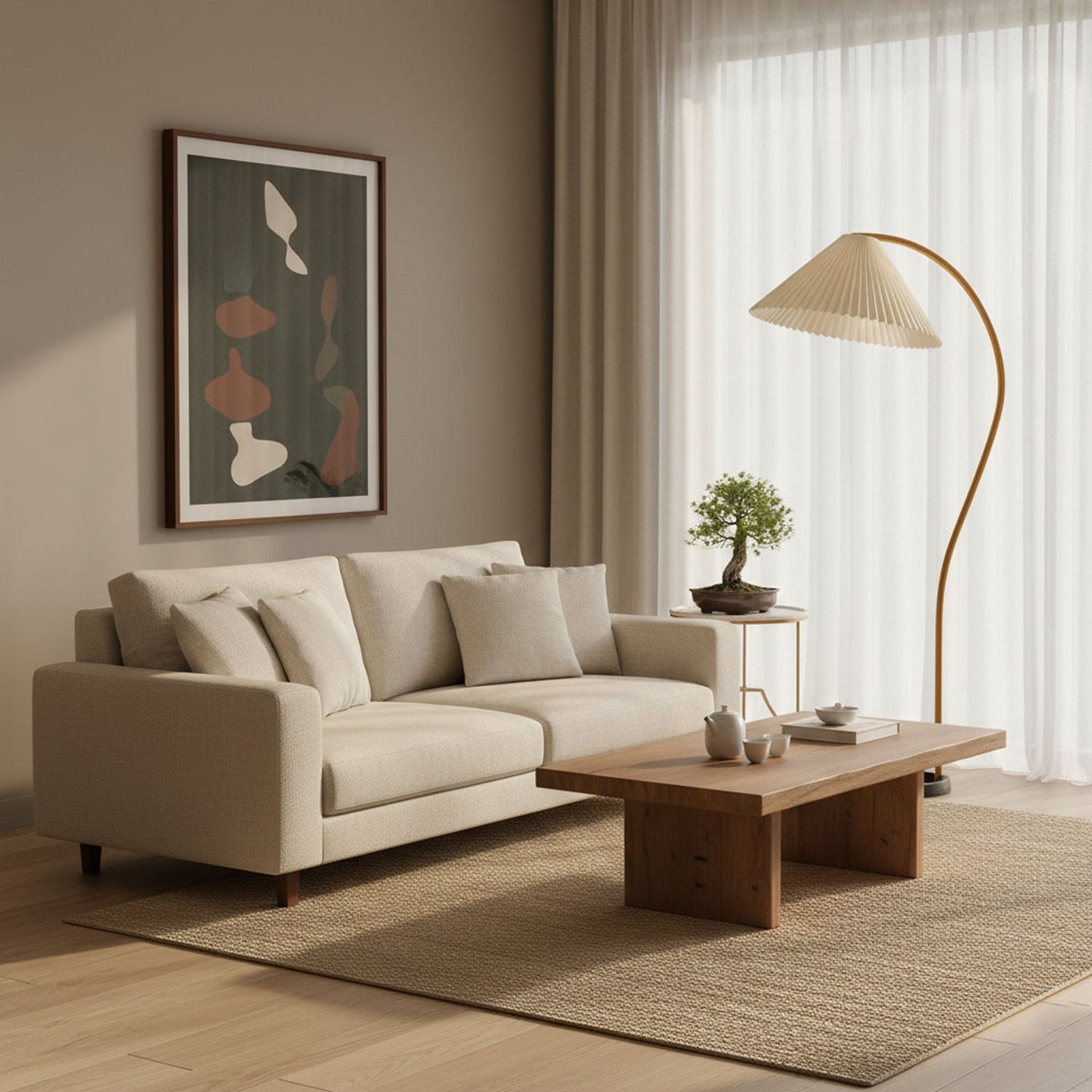 Vloerlamp Scandinavisch met Geplisseerde Kap en Boogvorm