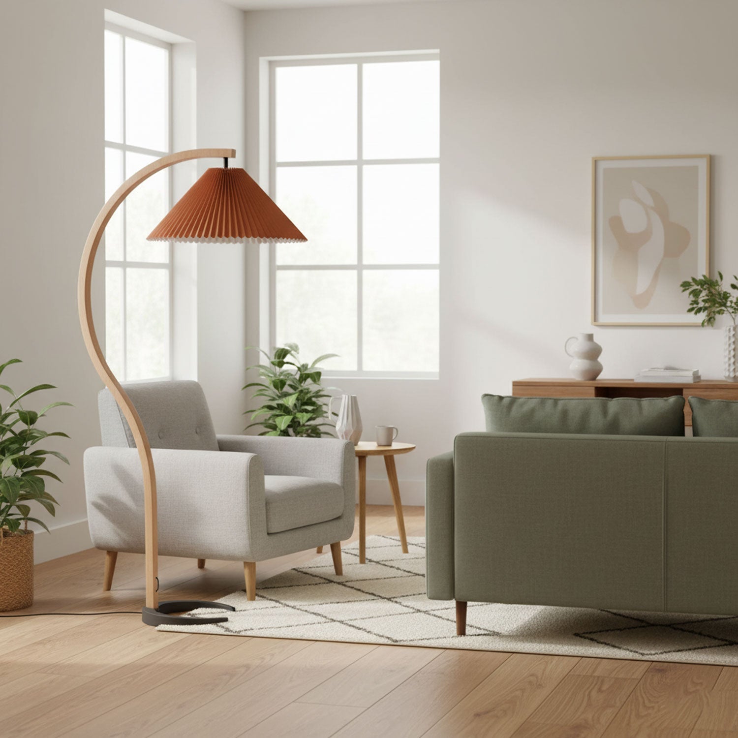 Vloerlamp Scandinavisch met Geplisseerde Kap en Boogvorm