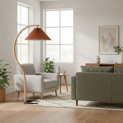 Vloerlamp Scandinavisch met Geplisseerde Kap en Boogvorm