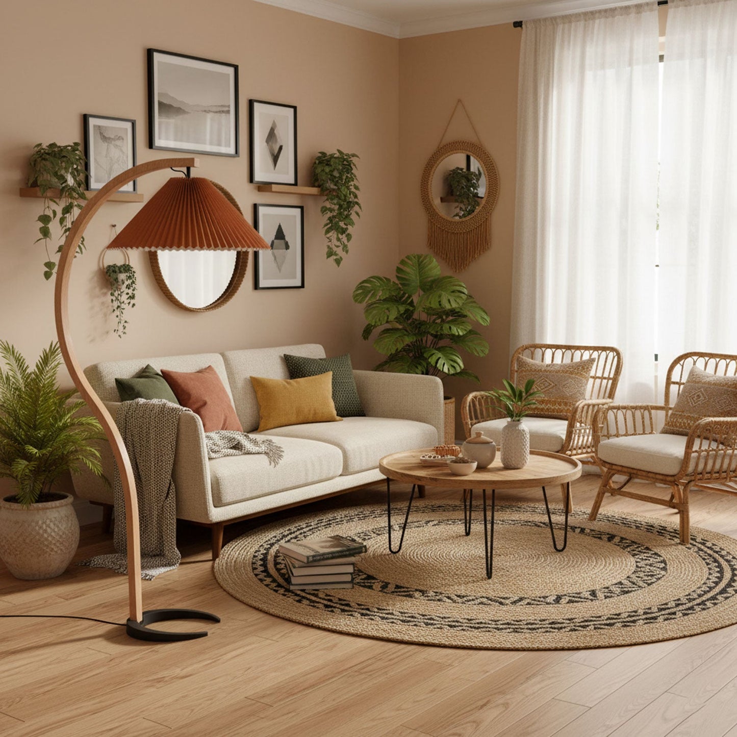 Vloerlamp Scandinavisch met Geplisseerde Kap en Boogvorm