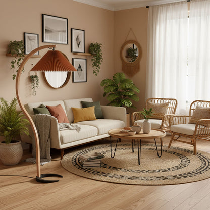 Vloerlamp Scandinavisch met Geplisseerde Kap en Boogvorm