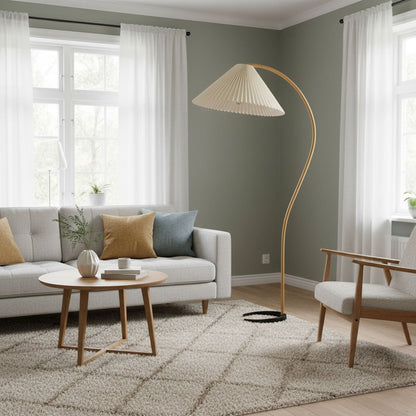 Vloerlamp Scandinavisch met Geplisseerde Kap en Boogvorm