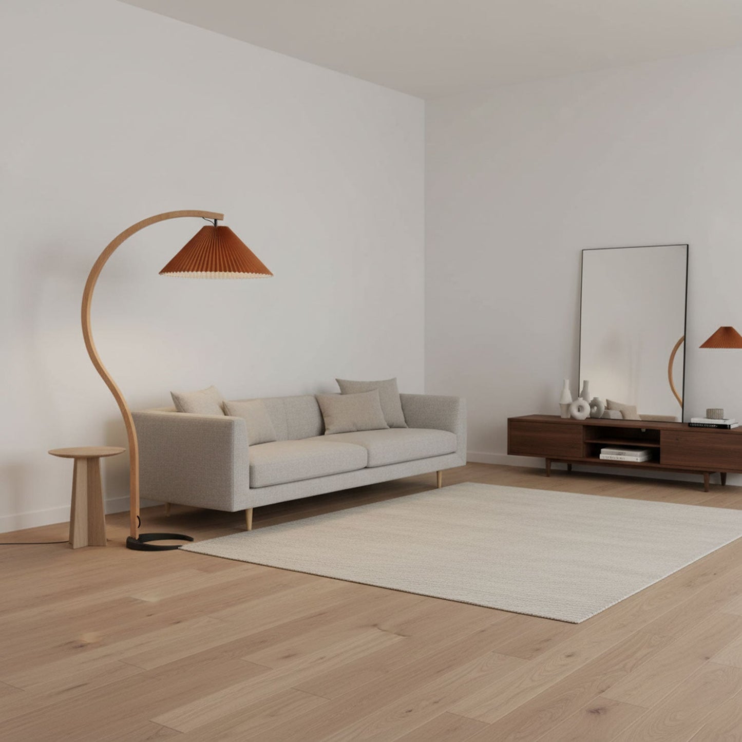 Vloerlamp Scandinavisch met Geplisseerde Kap en Boogvorm