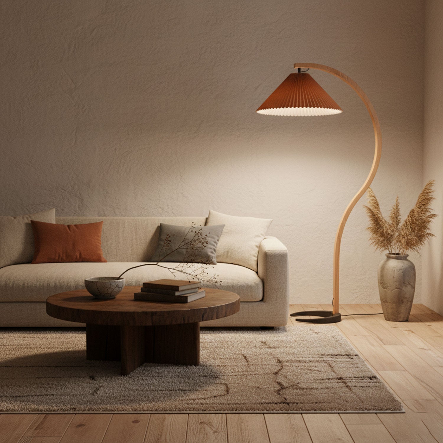 Vloerlamp Scandinavisch met Geplisseerde Kap en Boogvorm