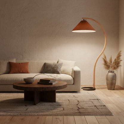Vloerlamp Scandinavisch met Geplisseerde Kap en Boogvorm