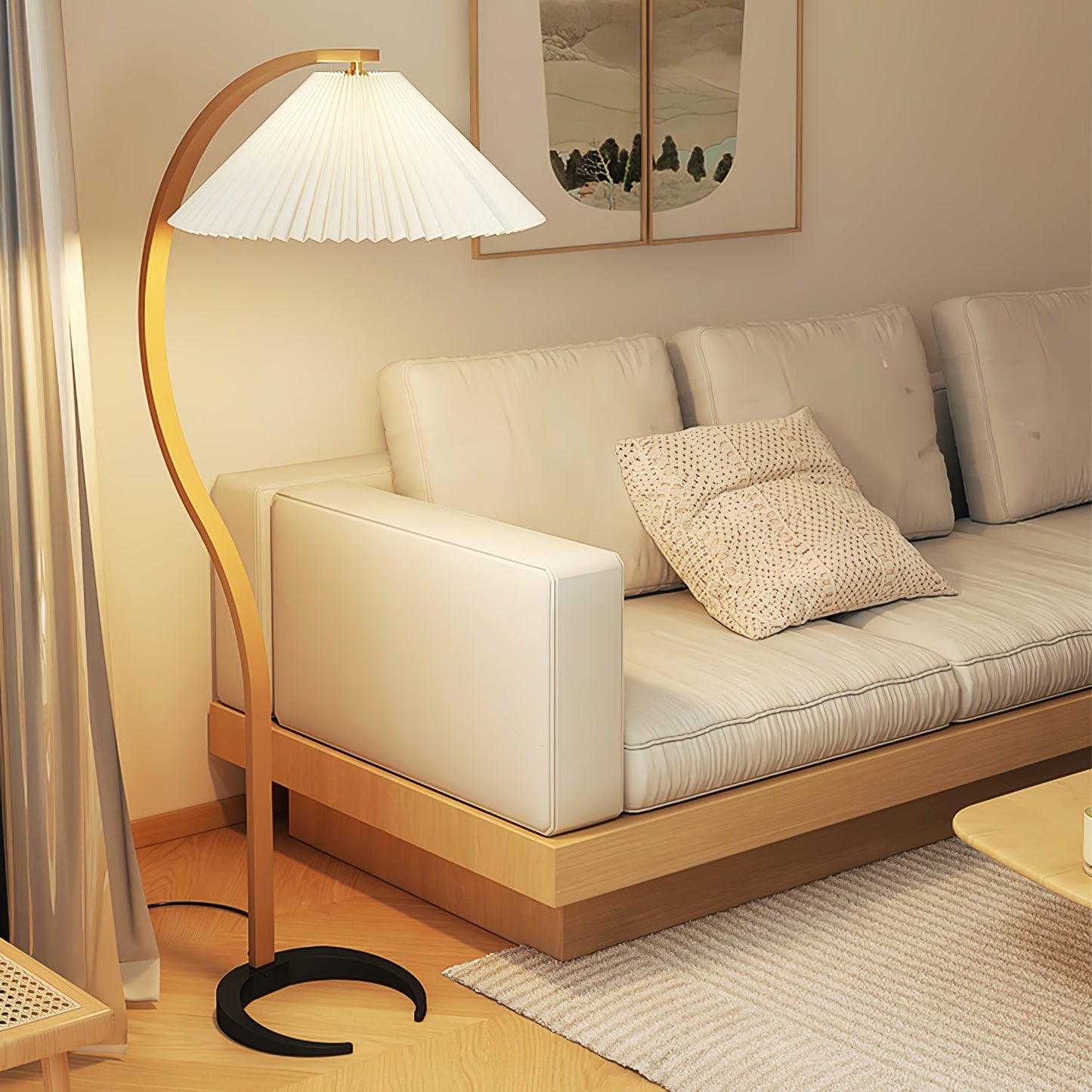 Vloerlamp Scandinavisch met Geplisseerde Kap en Boogvorm