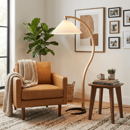 Vloerlamp Scandinavisch met Geplisseerde Kap en Boogvorm