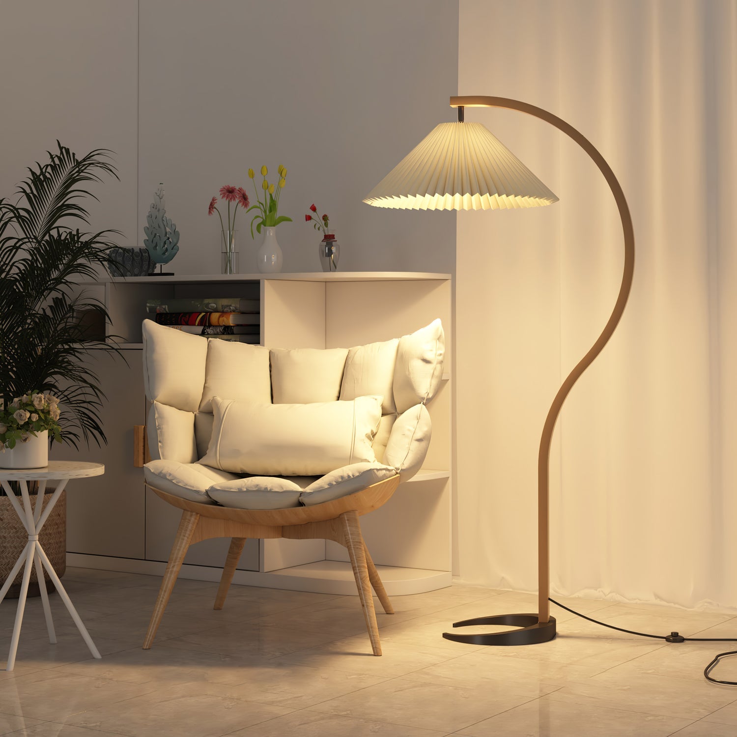 Vloerlamp Scandinavisch met Geplisseerde Kap en Boogvorm