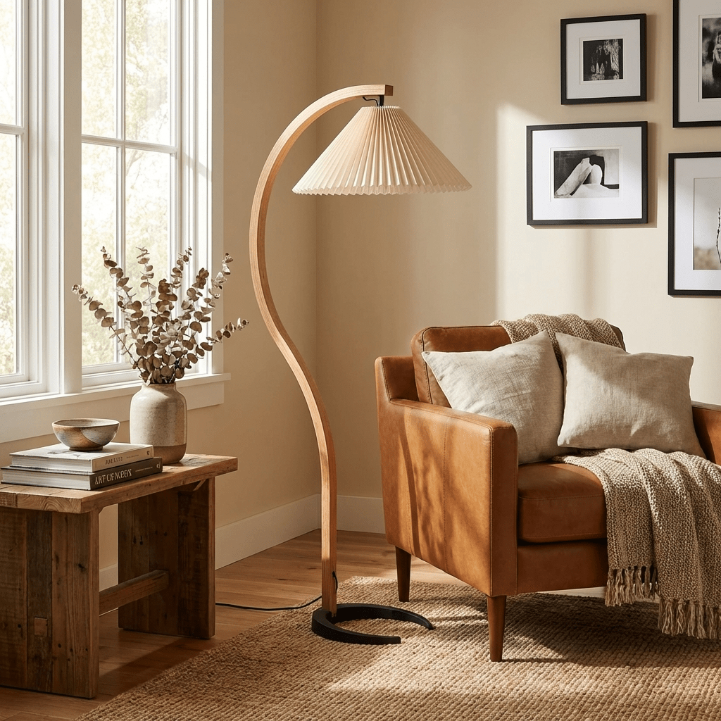 Vloerlamp Scandinavisch met Geplisseerde Kap en Boogvorm