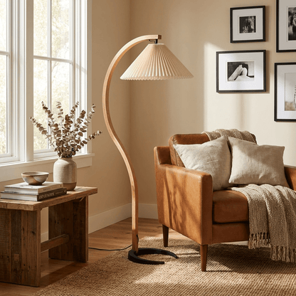 Vloerlamp Scandinavisch met Geplisseerde Kap en Boogvorm