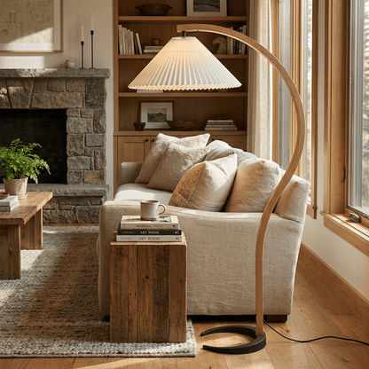 Vloerlamp Scandinavisch met Geplisseerde Kap en Boogvorm