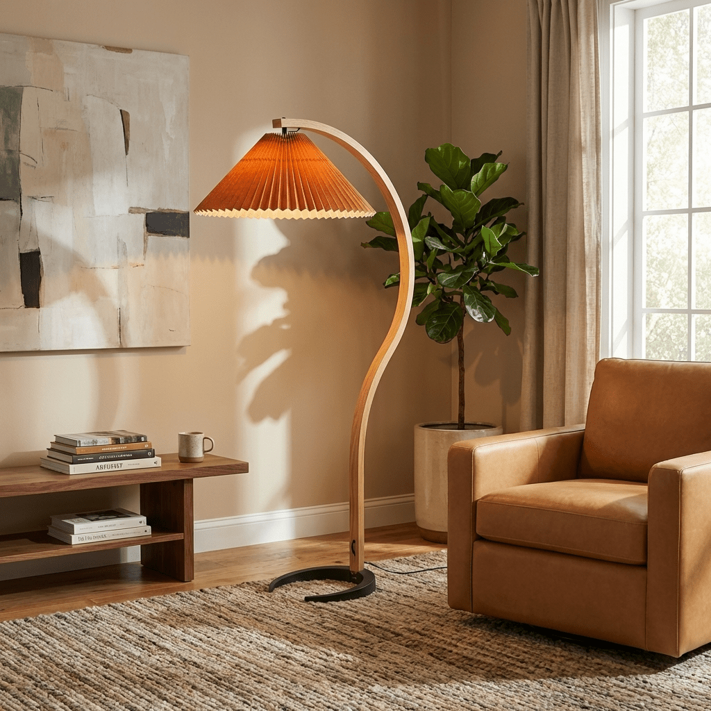 Vloerlamp Scandinavisch met Geplisseerde Kap en Boogvorm
