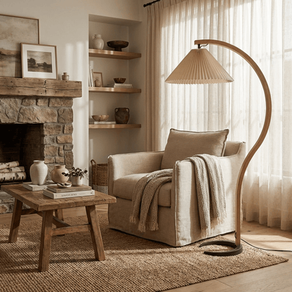 Vloerlamp Scandinavisch met Geplisseerde Kap en Boogvorm