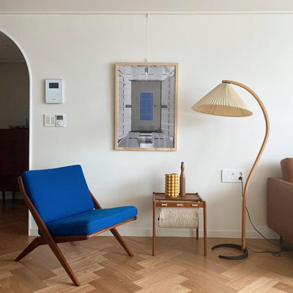 Vloerlamp Scandinavisch met Geplisseerde Kap en Boogvorm