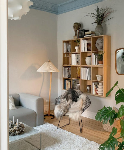 Vloerlamp Scandinavisch met Geplisseerde Kap en Boogvorm