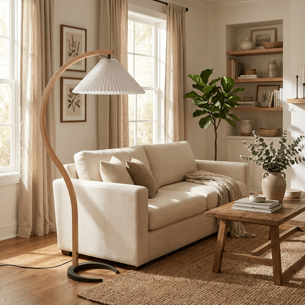 Vloerlamp Scandinavisch met Geplisseerde Kap en Boogvorm