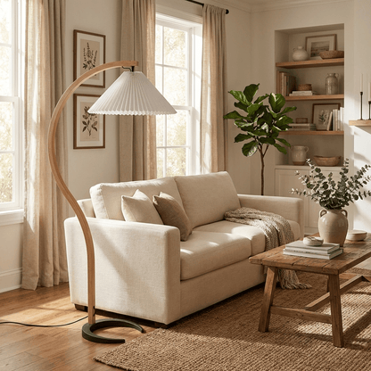 Vloerlamp Scandinavisch met Geplisseerde Kap en Boogvorm