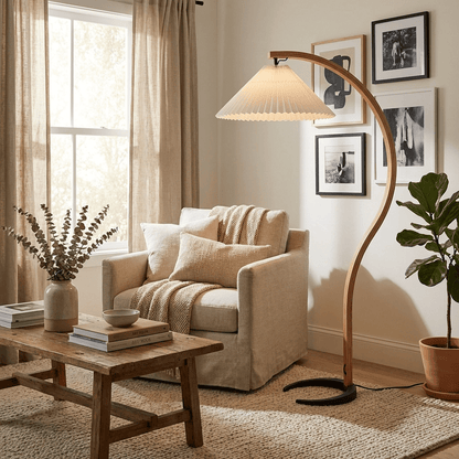 Vloerlamp Scandinavisch met Geplisseerde Kap en Boogvorm