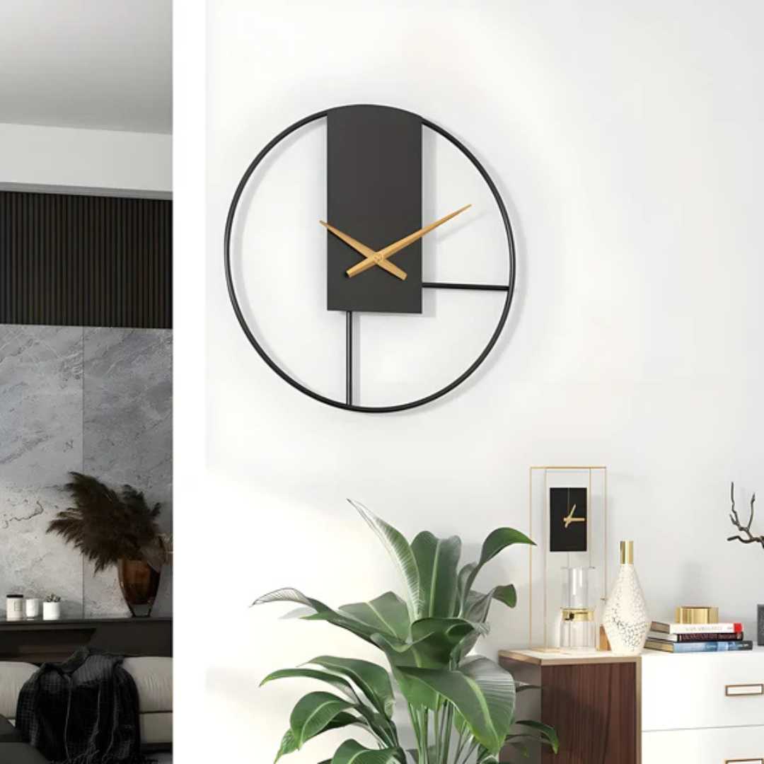 Wandklok Minimalistisch Scandinavisch Design met Open Ronde Lijst en Gouden Wijzers