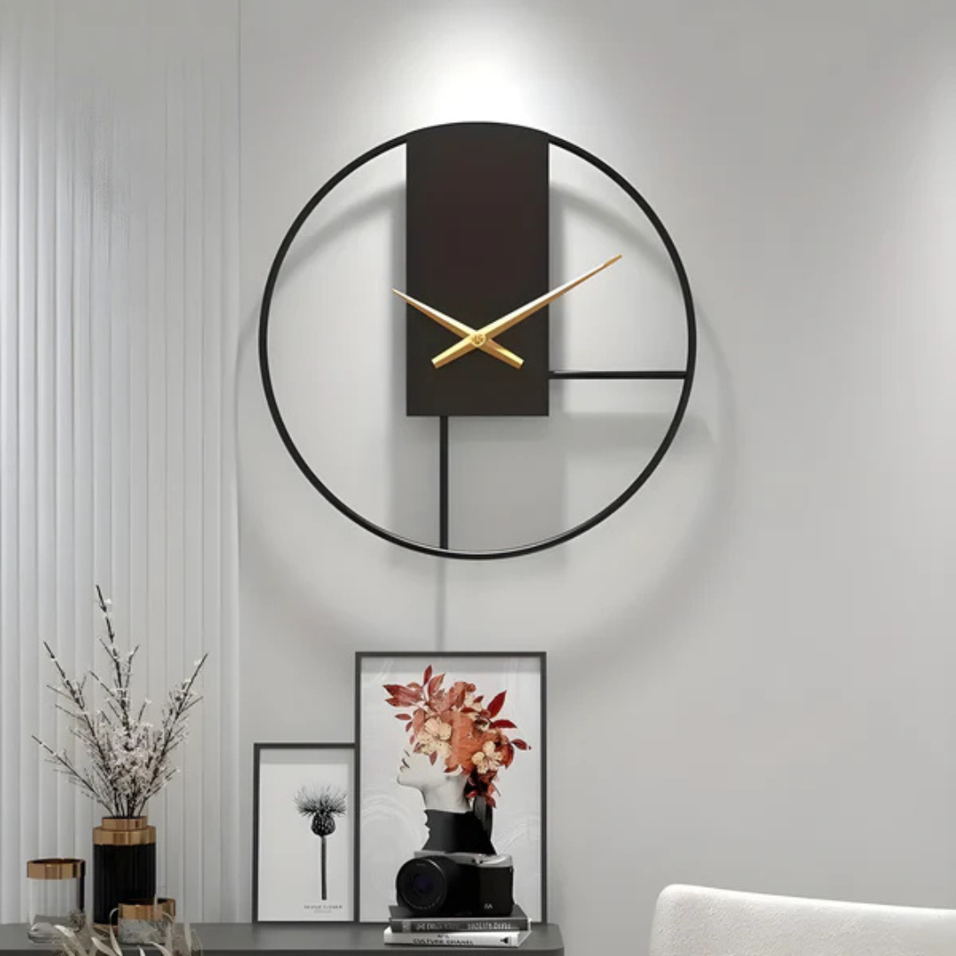 Wandklok Minimalistisch Scandinavisch Design met Open Ronde Lijst en Gouden Wijzers