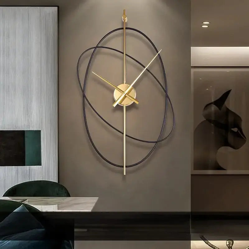 Wandklok Modern met Geometrische Ovalen Ringen en Gouden Wijzers