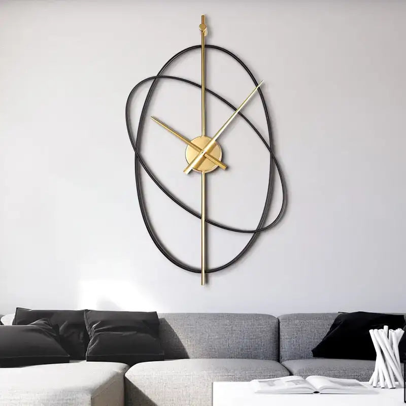 Wandklok Modern met Geometrische Ovalen Ringen en Gouden Wijzers