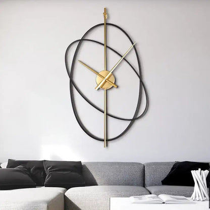 Wandklok Modern met Geometrische Ovalen Ringen en Gouden Wijzers