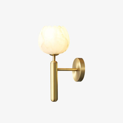 Wandlamp Art Deco met Bloemvormige Alabasten Kap en Messing Arm