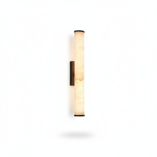 Wandlamp Art Deco met Cilindrische Alabaster Kap en Metalen Bevestiging
