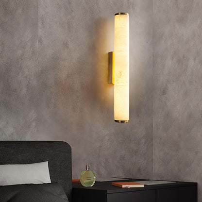 Wandlamp Art Deco met Cilindrische Alabaster Kap en Metalen Bevestiging