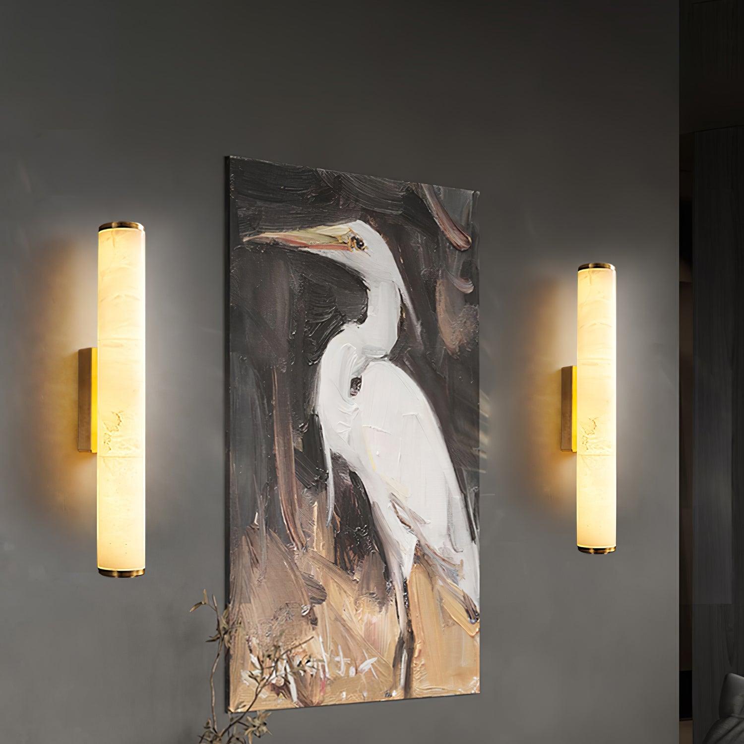 Wandlamp Art Deco met Cilindrische Alabaster Kap en Metalen Bevestiging