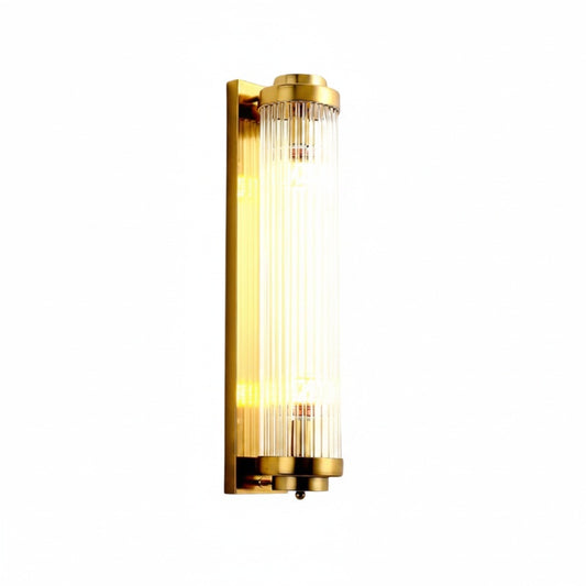 Wandlamp Art Deco met Geribbelde Glazen Kap en Gouden Frame