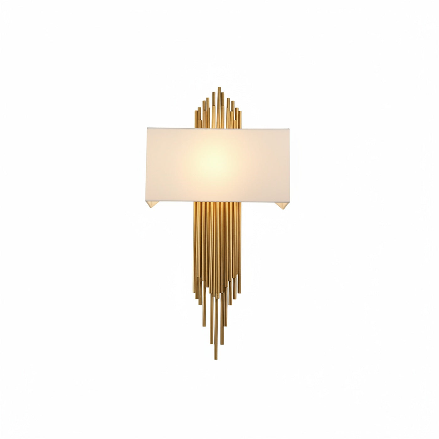Wandlamp Art Deco met Gouden Buisjes en Rechthoekige Kap