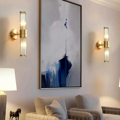 Wandlamp Art Deco met Kristalglas Cilinders en Messing Fitting
