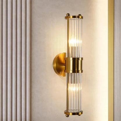 Wandlamp Art Deco met Kristalglas Cilinders en Messing Fitting